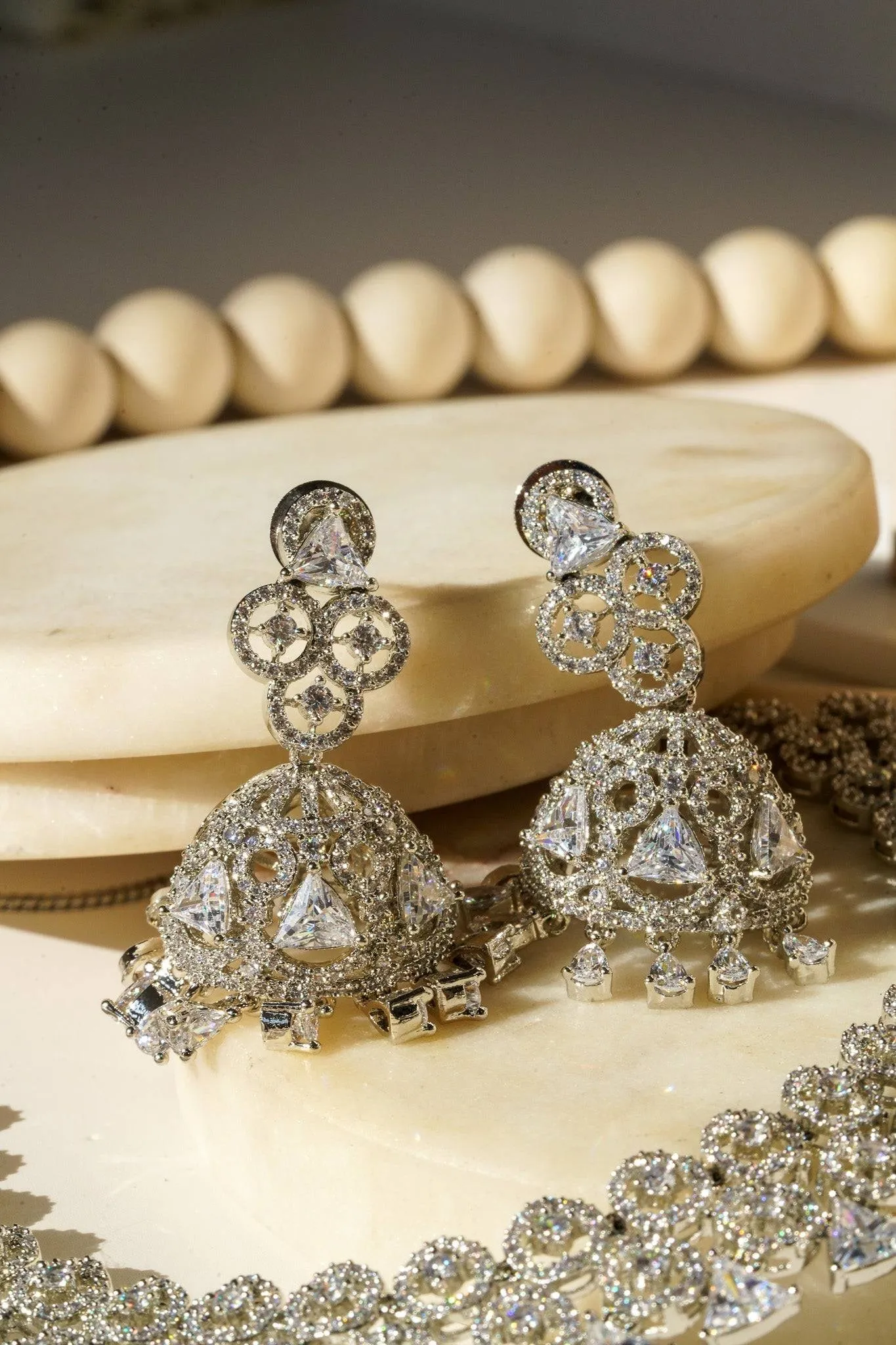 Zeba - Necklace Set with AD Diamante Accent Stones and Jhumka Earrings