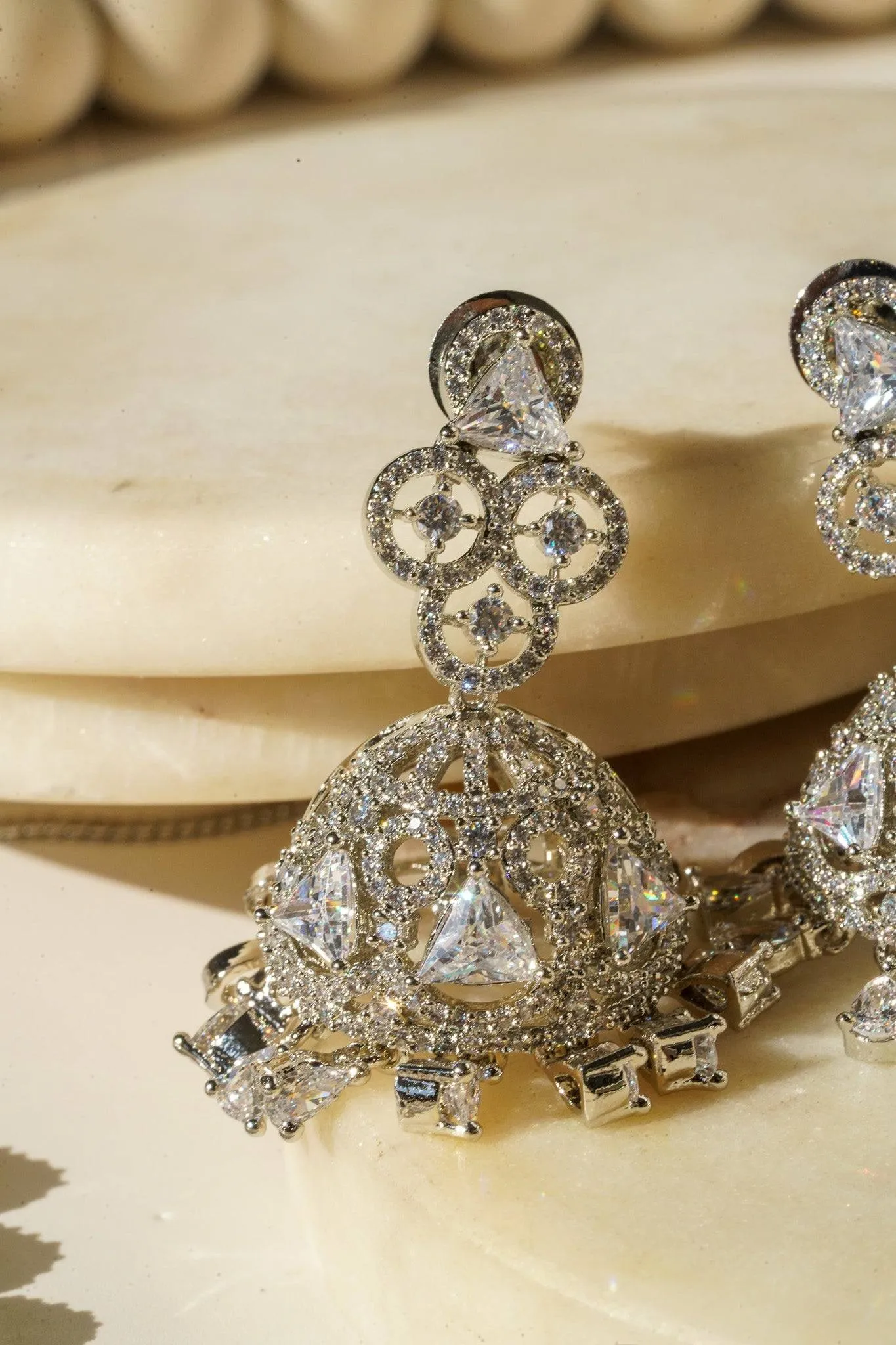 Zeba - Necklace Set with AD Diamante Accent Stones and Jhumka Earrings