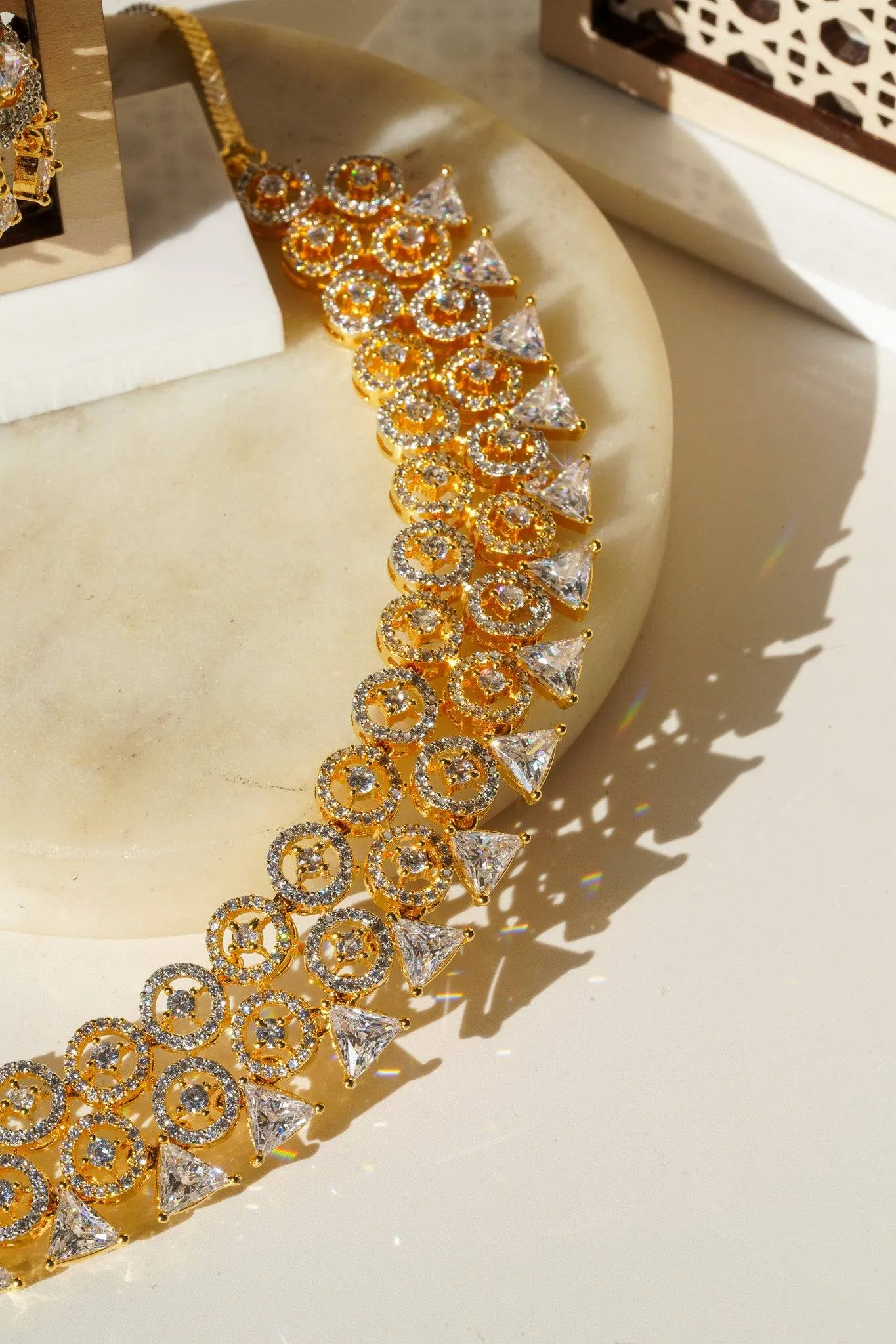 Zeba - Necklace Set with AD Diamante Accent Stones and Jhumka Earrings