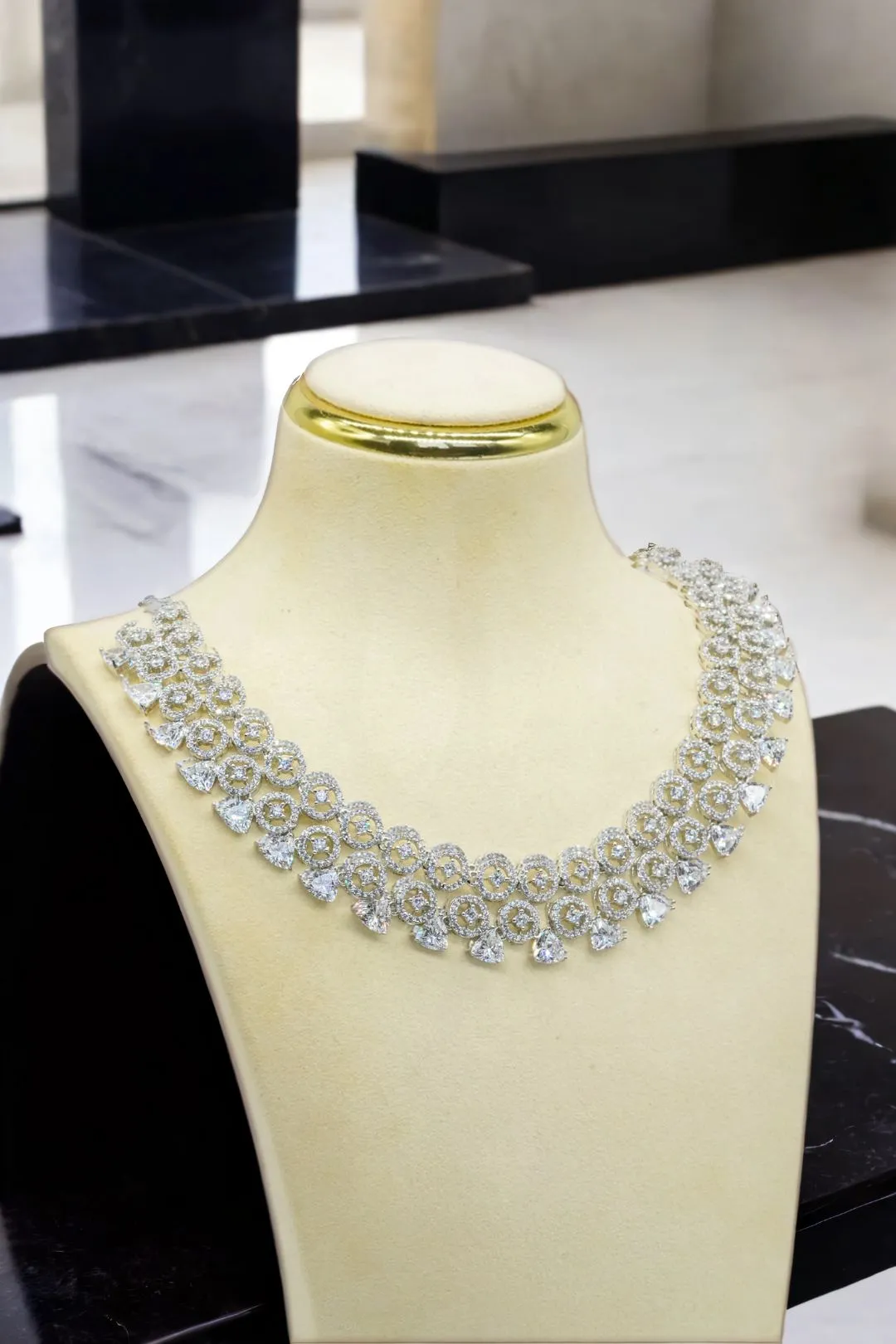 Zeba - Necklace Set with AD Diamante Accent Stones and Jhumka Earrings