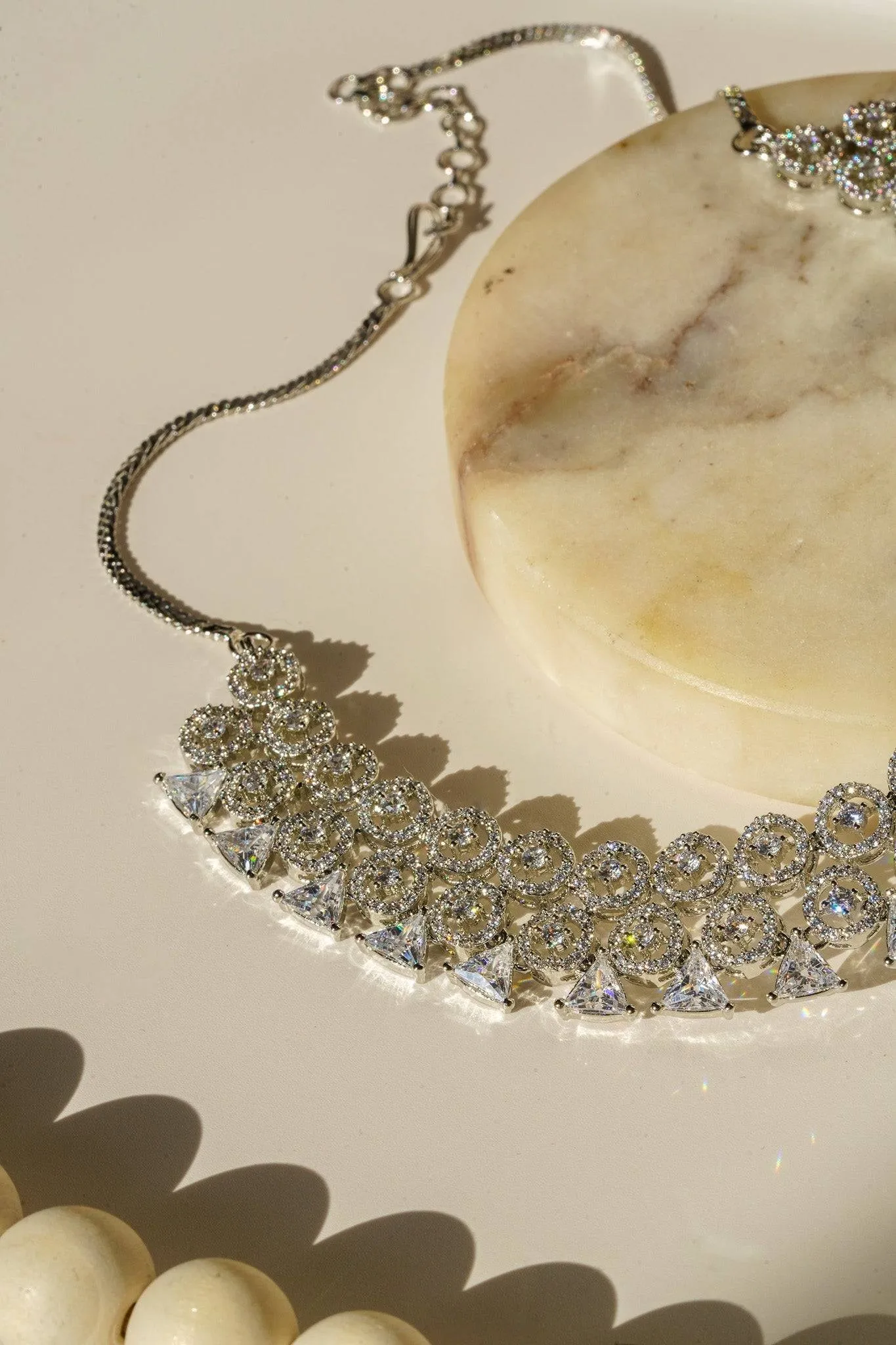 Zeba - Necklace Set with AD Diamante Accent Stones and Jhumka Earrings