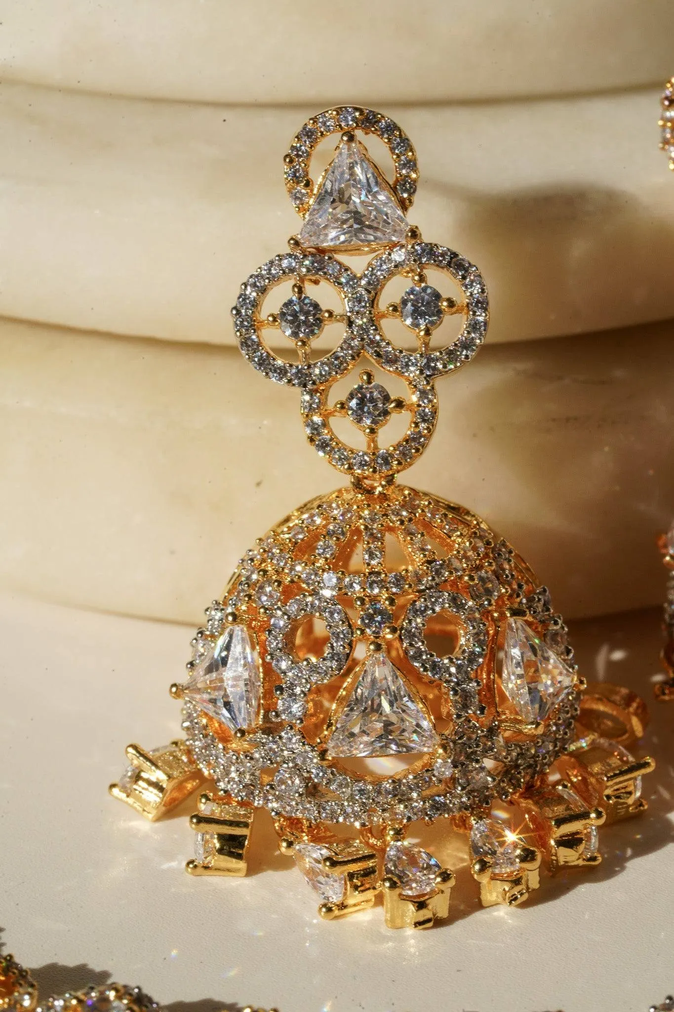 Zeba - Necklace Set with AD Diamante Accent Stones and Jhumka Earrings