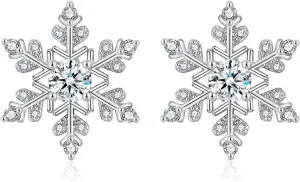 ZRU 925 Sterling Silver Pearl Snowflake Stud Earrings for Women Christmas, Silver Pearl Snowflake Winter Studs Xmas Sparkly White CZ Pearl Jewelry Christmas Earrings Gifts for Her Mum Daughter